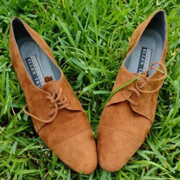 Vintage Ellen Tracy Italy Brown Suede Oxford Heel Shoes 10M NWOT Quiet Luxury - Picture 8 of 8